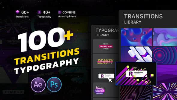 AE模板-100种时尚设计转场文字标题排版创意动画 Transitions Typography Library-精品资源站