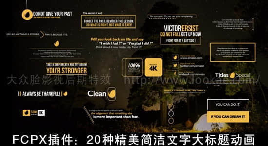 FCPX插件：20种精美简洁文字大标题动画 Gold Clean Titles-精品资源站