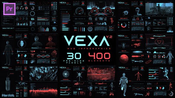 PR模板-380个未来数字科技HUD图形元素动画包 Vexa HUD Infographics Essential Graphics-精品资源站