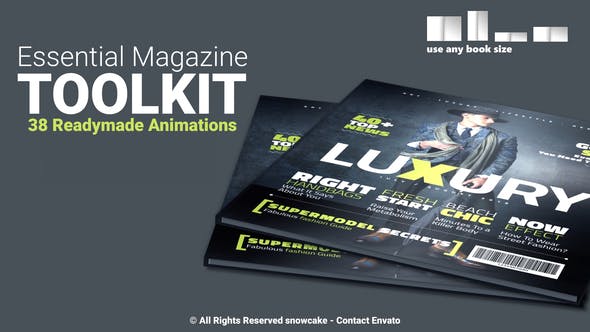 AE模板-时尚杂志书翻页排版场景图文介绍展示 Essential Magazine Toolkit-精品资源站