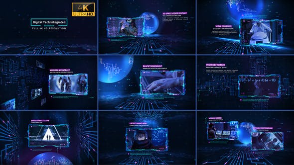 AE模板-未来数字科技全息投影图文展示介绍动画 Digital Tech Integrated Slideshow 4K-精品资源站