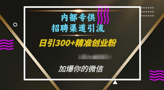 内部招聘渠道日引流300+创业粉，加爆你的微信【揭秘】-精品资源站