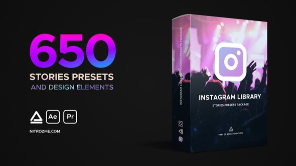 AE脚本+AE模板-650个时尚手机竖屏图文设计包装预设动画Instagram Library – Stories Presets Package-精品资源站