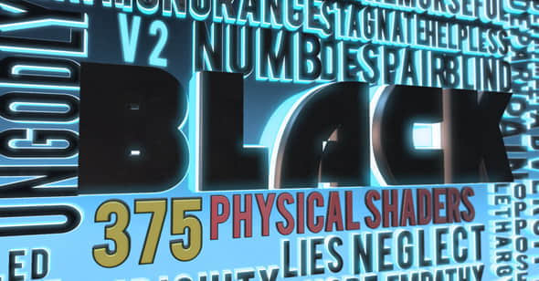 E3D材质预设：375种钢铁石头皮肤划痕发光橡胶材质预设 Element 3D BLACK v2.2-精品资源站