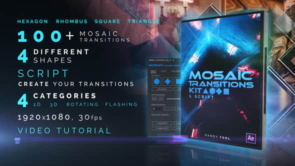 AE模板+脚本：100种多边图形拼接马赛克转场效果包 Mosaic Transitions Kit-精品资源站