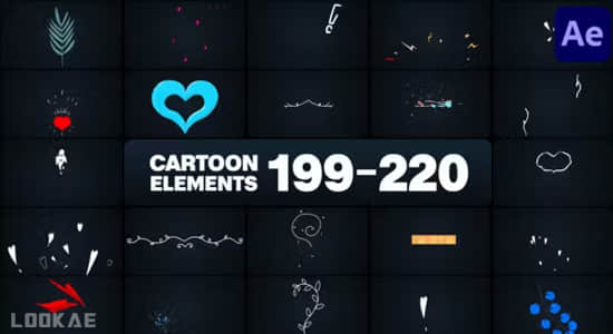 AE模板-彩色有趣2D卡通元素图形动画(含原版音乐) Cartoon Elements-精品资源站