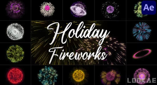 新年快乐节日气氛五彩烟花礼花爆炸特效动画AE模板 Holiday Fireworks-精品资源站