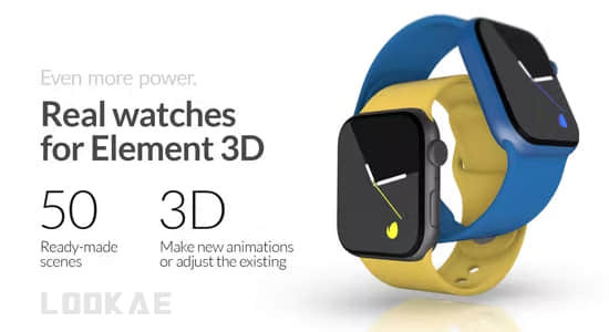 50种使用E3D插件制作智能电子手表设备APP应用界面介绍动画AE模板-精品资源站