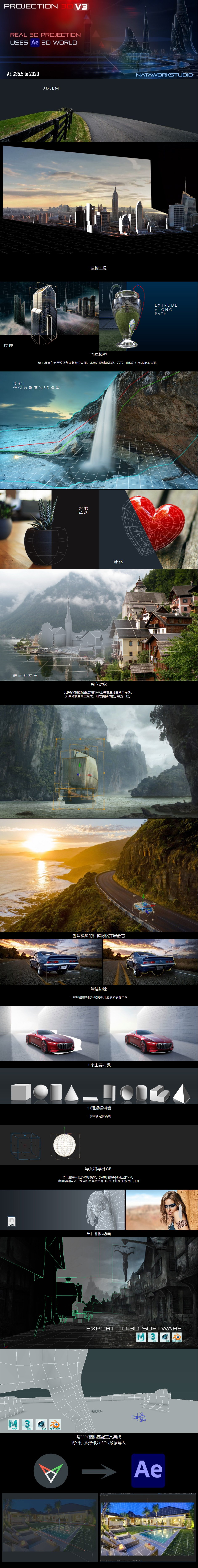 AE脚本-平面图片投射三维空间摄像机视差动画 Projection 3D v3.1 Win/Mac