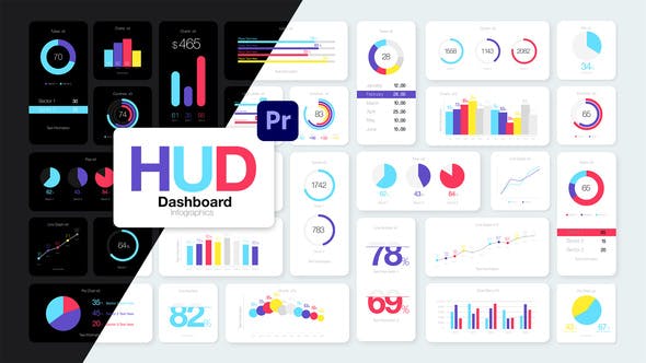 PR模板-彩色企业商务信息数据图表动画包 HUD Dashboard Infographics Essential Graphics for Premiere Pro-精品资源站