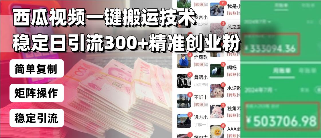 （13961期）西瓜视频一键搬运技术，稳定日引流300+精准创业粉，简单可复制给团队，…-精品资源站