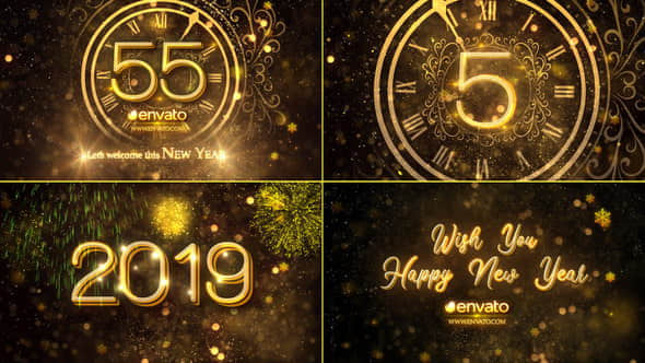 AE模板：金色华丽粒子2019新年倒计时片头New Year Countdown 2019-精品资源站