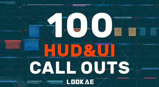 PR模板-100种数码科技感图形线条呼出文字标题动画 HUD UI Call Outs-精品资源站