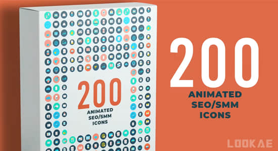 200个扁平化日常生活MG图标动画AE模板 Animated Icons-精品资源站